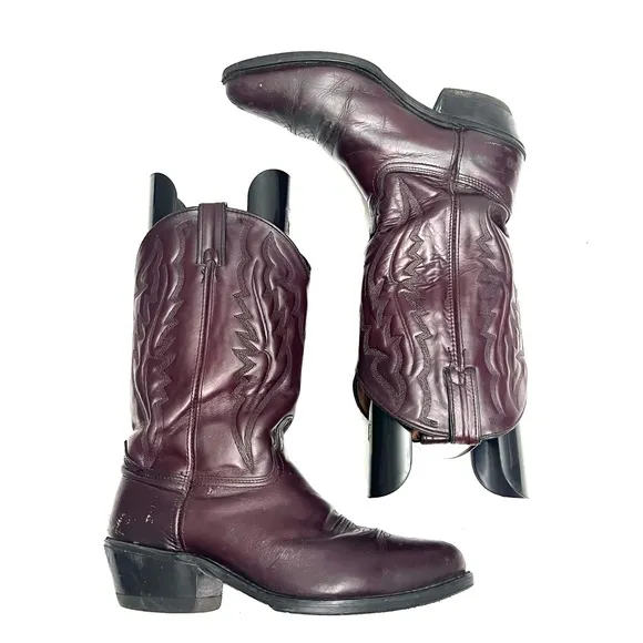 Vintage 1980s men’s oxblood leather western style mid calf cowboy boots
