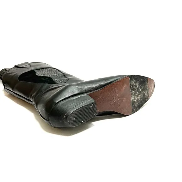 Vintage 1980s women’s black leather mid calf western cowboy boots