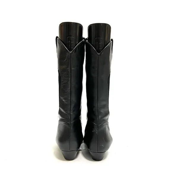 Vintage 1980s women’s black leather mid calf western cowboy boots