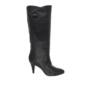 Vintage 1980s Women's Tall Black Leather Stiletto Boots Size 8M by 9 WEST
