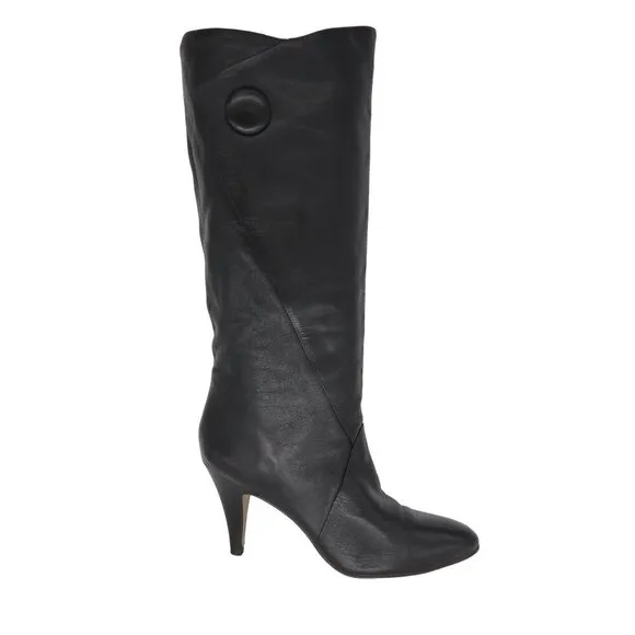 Vintage 1980s Women's Tall Black Leather Stiletto Boots Size 8M by 9 WEST