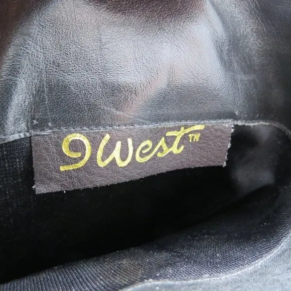 Vintage 1980s Women's Tall Black Leather Stiletto Boots Size 8M by 9 WEST