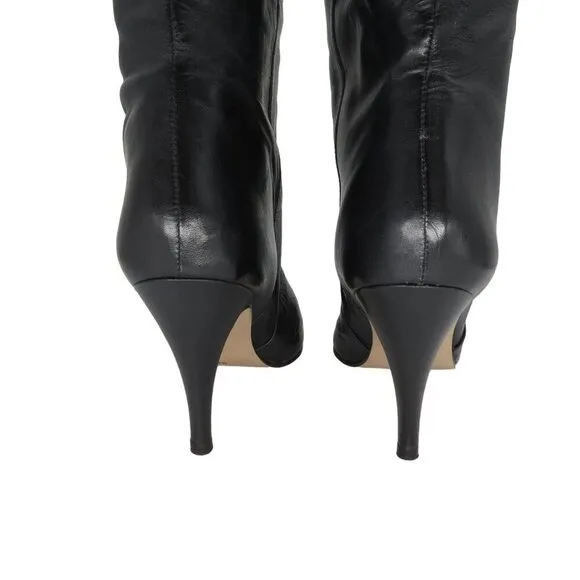 Vintage 1980s Women's Tall Black Leather Stiletto Boots Size 8M by 9 WEST