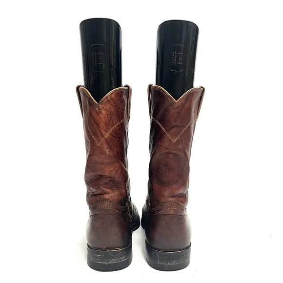 Vintage 1990s men’s dark brown leather mid calf pull on western roper boots