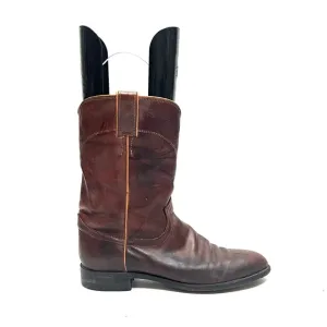 Vintage 1990s men’s dark brown leather mid calf pull on western roper boots