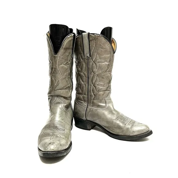 Vintage 1990s men’s gray marbled leather pull on western cowboy boots