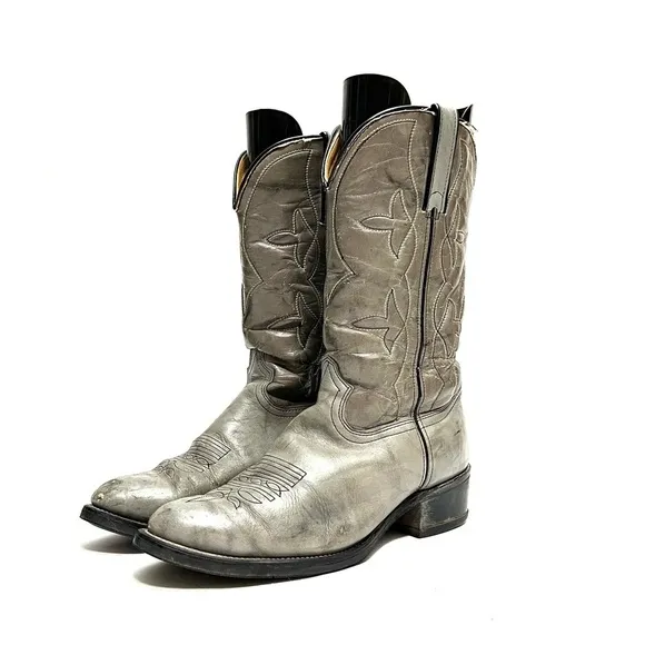 Vintage 1990s men’s gray marbled leather pull on western cowboy boots