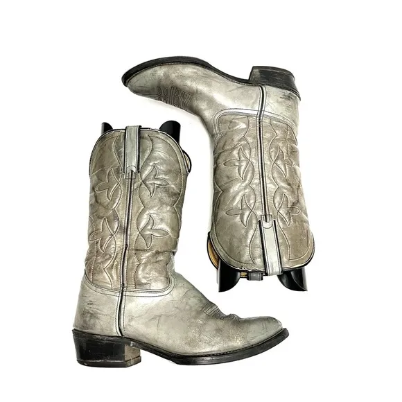 Vintage 1990s men’s gray marbled leather pull on western cowboy boots
