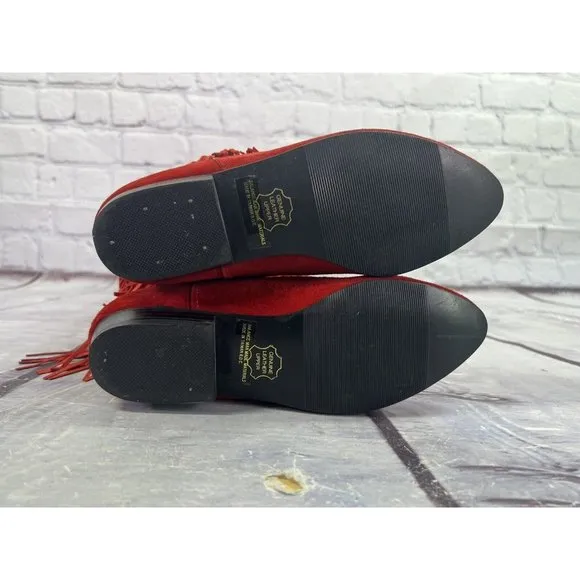 vintage 70's Frederico‎ tall red suede fringe boots with turquoise tassel sz 5