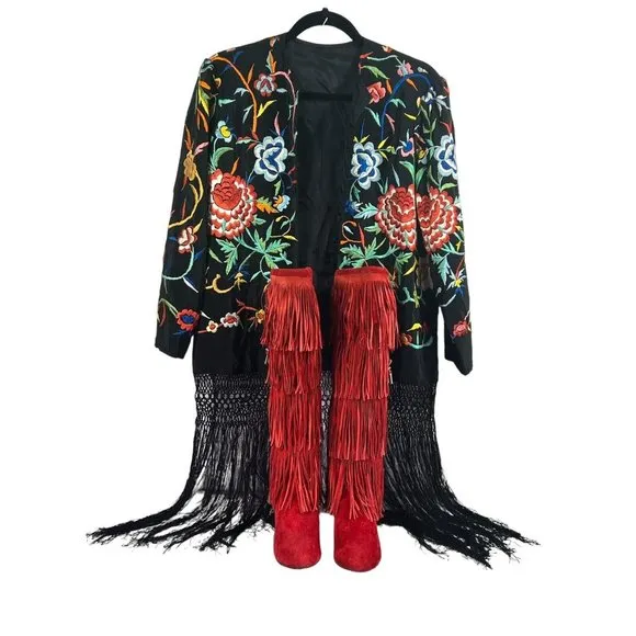 vintage 70's Frederico‎ tall red suede fringe boots with turquoise tassel sz 5