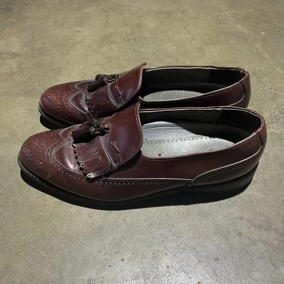 Vintage 80s Dexter Maroon Leather Tassel Loafers 9.5