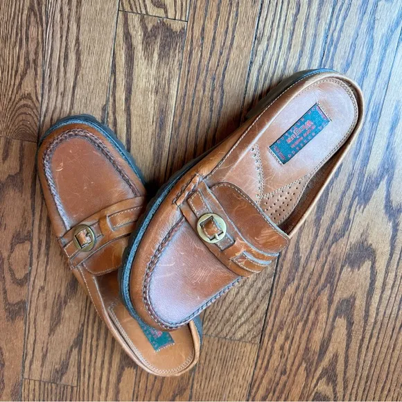 Vintage 80’s/90’s Great American Weejun Bass brown leather backless loafers
