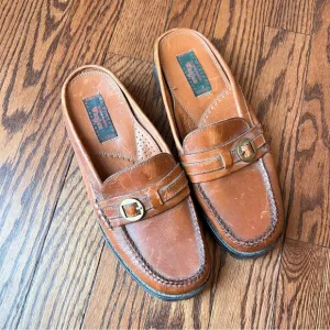 Vintage 80’s/90’s Great American Weejun Bass brown leather backless loafers