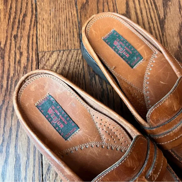 Vintage 80’s/90’s Great American Weejun Bass brown leather backless loafers