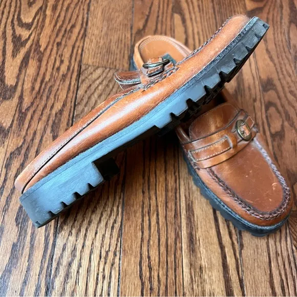 Vintage 80’s/90’s Great American Weejun Bass brown leather backless loafers