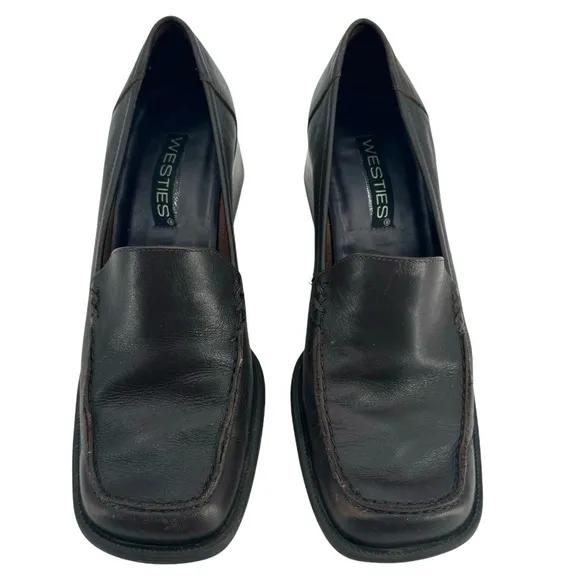 Vintage 90s Dark Academia Loafers Dark Brown Leather Chunky by Westies | 8.5