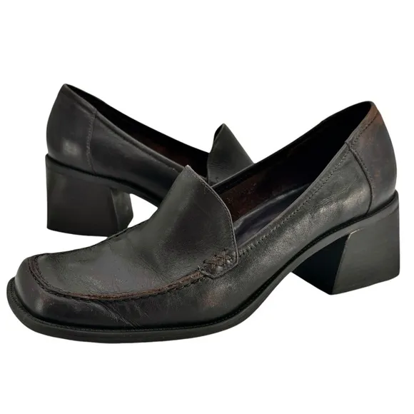 Vintage 90s Dark Academia Loafers Dark Brown Leather Chunky by Westies | 8.5
