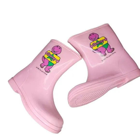 Vintage 90s Girls Size 8 Barney Pink Rubber Rain Boots Waterproof Lyons‎ Group