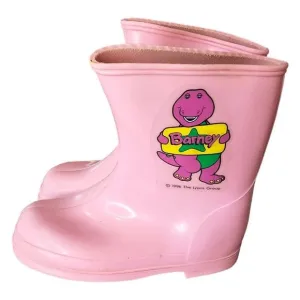 Vintage 90s Girls Size 8 Barney Pink Rubber Rain Boots Waterproof Lyons‎ Group