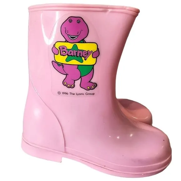 Vintage 90s Girls Size 8 Barney Pink Rubber Rain Boots Waterproof Lyons‎ Group