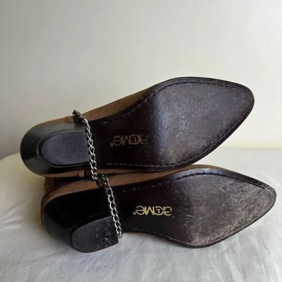 Vintage Acme Harness Chain Cowboy Boots Brown Suede Leather Mid Calf Women’s 7