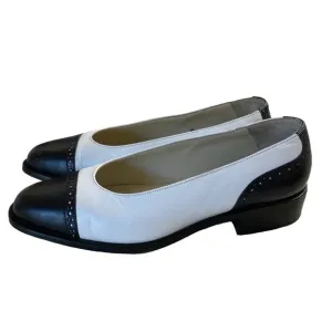 Vintage Bally Spectator Black White Leather Flats Loafers 35