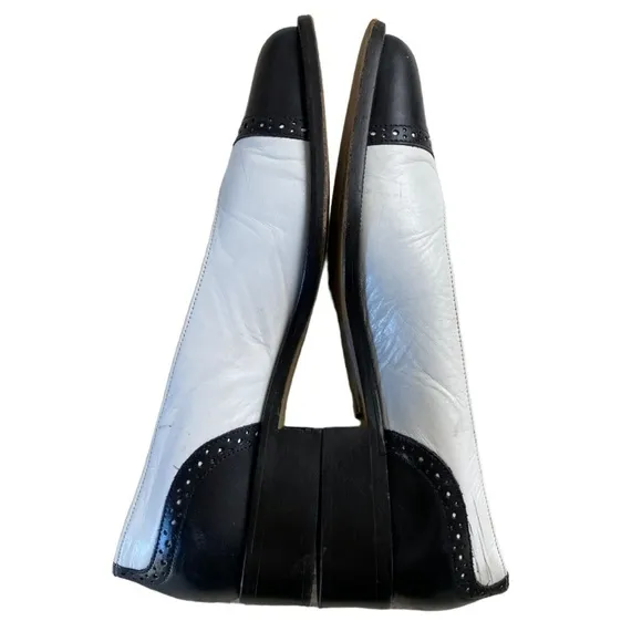 Vintage Bally Spectator Black White Leather Flats Loafers 35