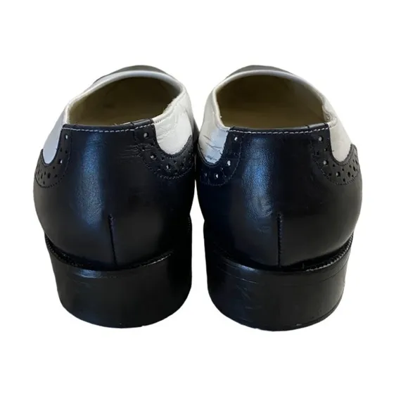 Vintage Bally Spectator Black White Leather Flats Loafers 35
