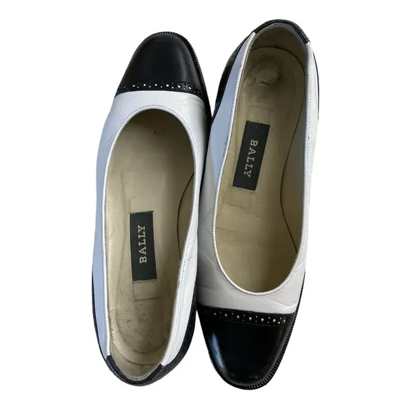 Vintage Bally Spectator Black White Leather Flats Loafers 35