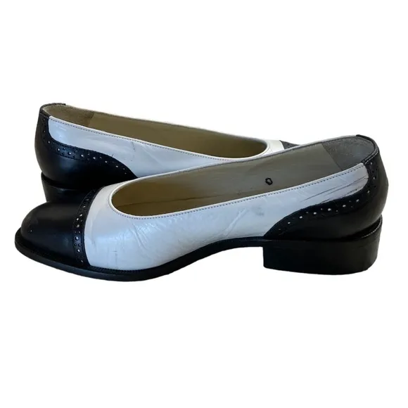 Vintage Bally Spectator Black White Leather Flats Loafers 35