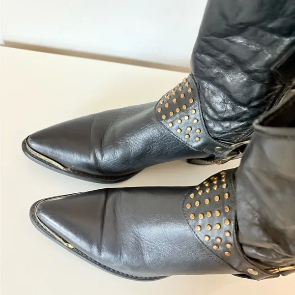 Vintage Black Studded Western Boots
