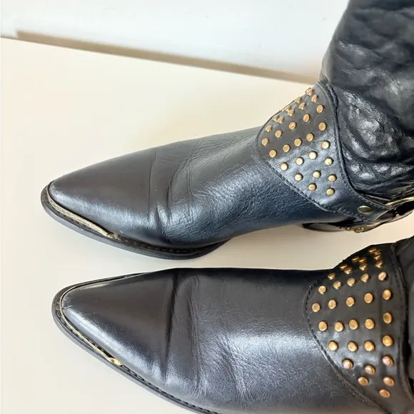 Vintage Black Studded Western Boots