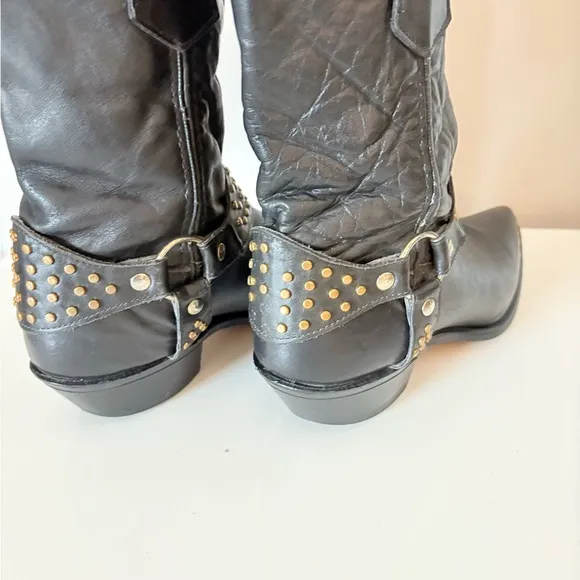 Vintage Black Studded Western Boots