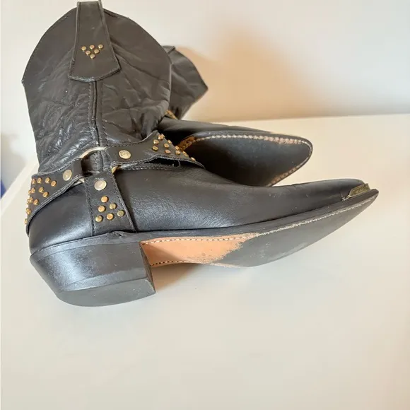 Vintage Black Studded Western Boots
