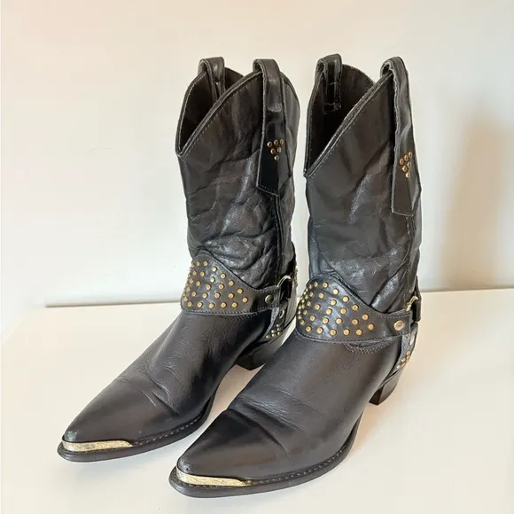 Vintage Black Studded Western Boots