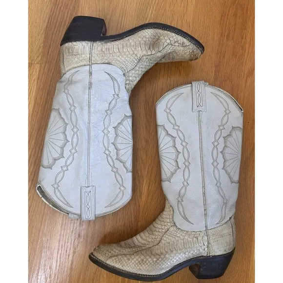 Vintage Dan Post Exotic Python Leather Cowgirl Boots Women's 6 1/2 M  Western
