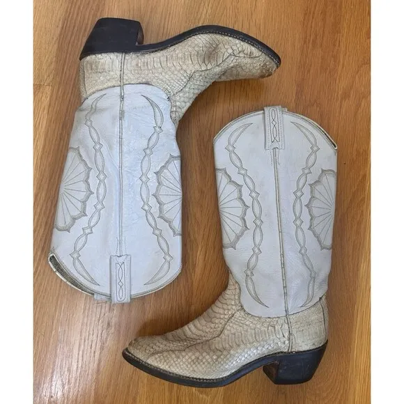 Vintage Dan Post Exotic Python Leather Cowgirl Boots Women's 6 1/2 M  Western