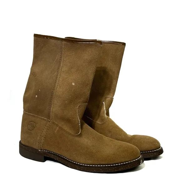Vintage Double H West Sonora Tan Mid-Calf Suede Pull-On Boots