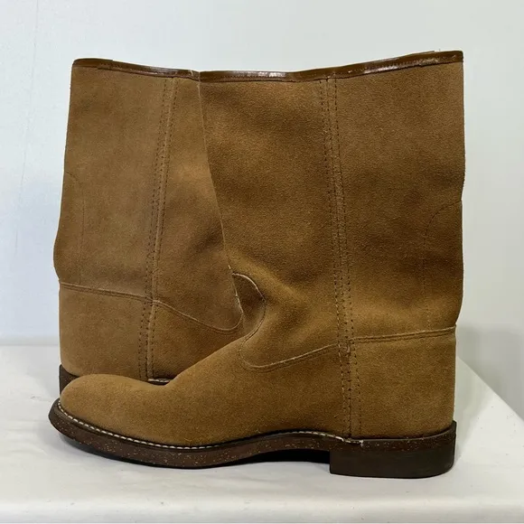 Vintage Double H West Sonora Tan Mid-Calf Suede Pull-On Boots