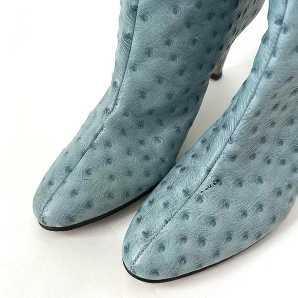 VINTAGE EXOTIC BLUE OSTRICH LEATHER WESTERN BOOTS SIZE-8 narrow