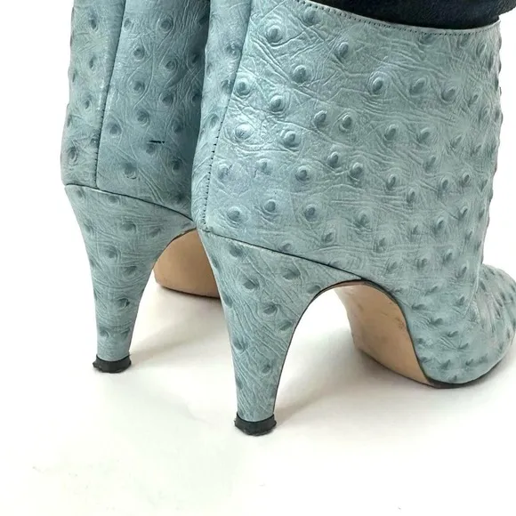VINTAGE EXOTIC BLUE OSTRICH LEATHER WESTERN BOOTS SIZE-8 narrow