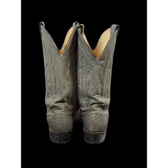 Vintage Gray Leather Cowboy Boots With Distressed Details USA MADE Men’s 10.5D