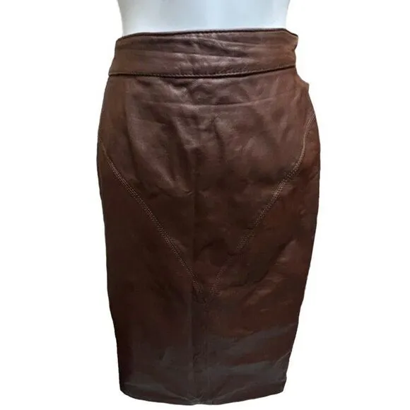 Vintage Greg Adams 9/10 leather high rise waist midi pencil skirt Retro Classic