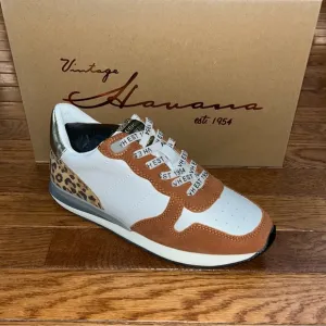 Vintage Havana Leather Valery Rust &amp; Leopard Detail Run Sneakers Women's Size 6