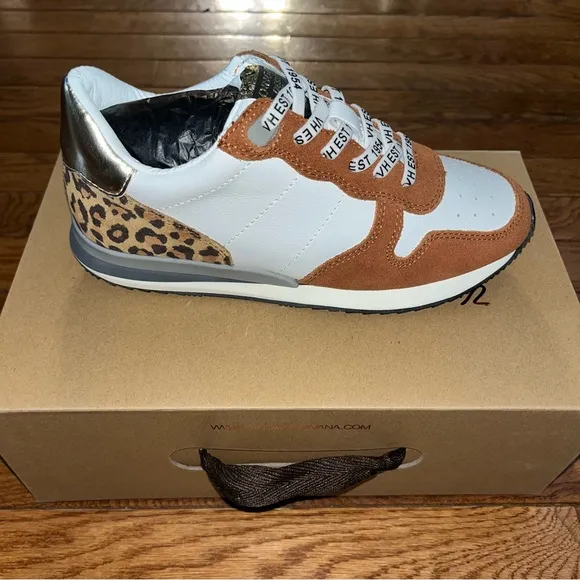 Vintage Havana Leather Valery Rust &amp; Leopard Detail Run Sneakers Women's Size 6