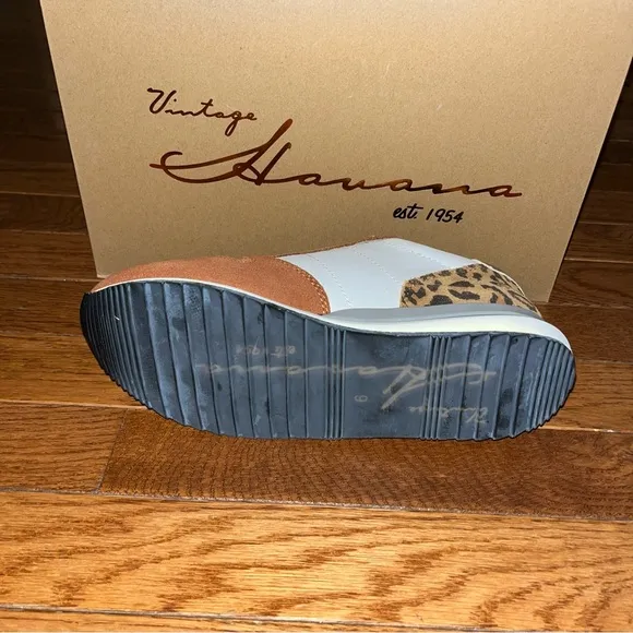 Vintage Havana Leather Valery Rust &amp; Leopard Detail Run Sneakers Women's Size 6