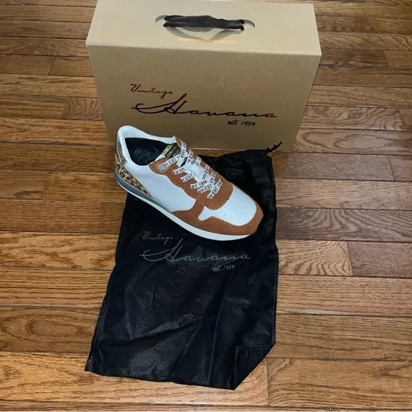 Vintage Havana Leather Valery Rust &amp; Leopard Detail Run Sneakers Women's Size 6