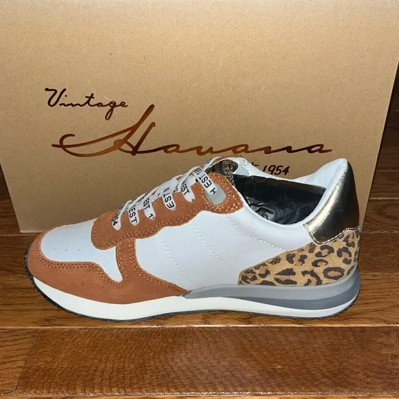 Vintage Havana Leather Valery Rust &amp; Leopard Detail Run Sneakers Women's Size 6