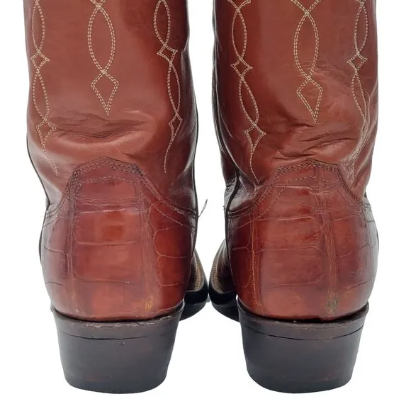 Vintage Justin Boots Mens 8 Exotic Brown Bias Cut Alligator Cowboy Western Boots