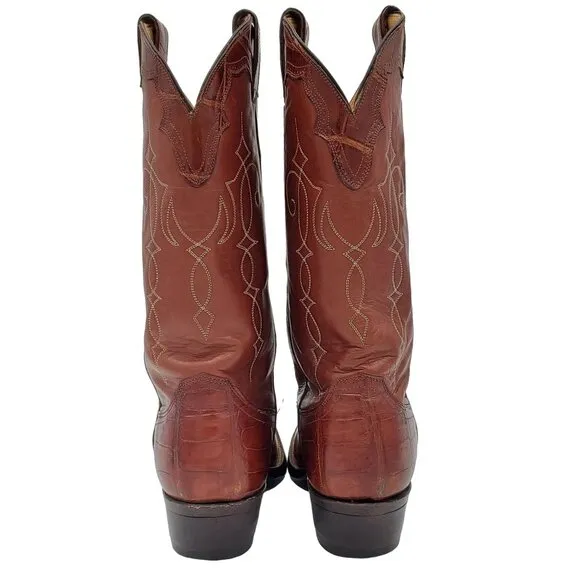 Vintage Justin Boots Mens 8 Exotic Brown Bias Cut Alligator Cowboy Western Boots